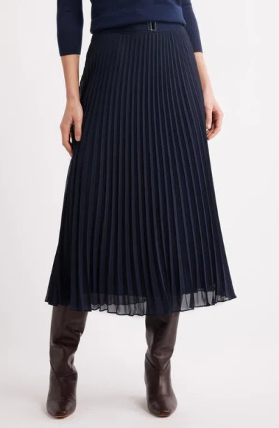 Hugo Boss Boss Vocelina Belted Pleated Midi Skirt In Clean Navy