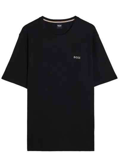 Hugo Boss Boss Waffle Cotton-blend T-shirt In Black
