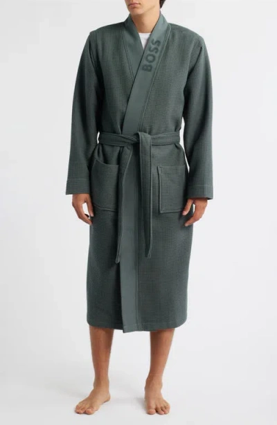 Hugo Boss Boss Waffle Knit Kimono Dressing Gown In Green