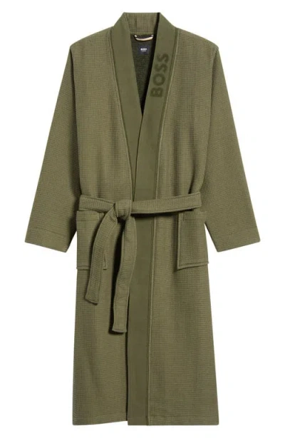 Hugo Boss Boss Waffle Knit Robe In Green