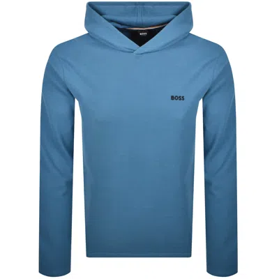 Hugo Boss Boss Waffle Long Sleeve Hooded T Shirt Blue