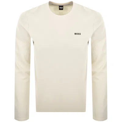 Hugo Boss Boss Waffle Long Sleeve T Shirt Cream In Neutral