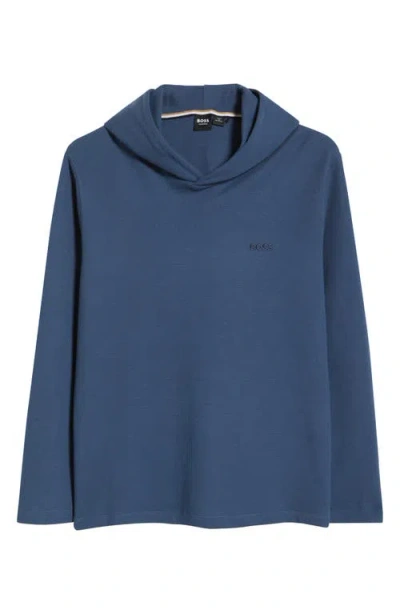 Hugo Boss Boss Waffle Lounge Hoodie In Medium Blue