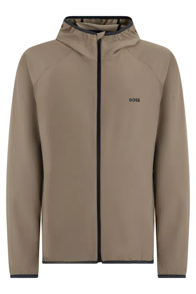 Hugo Boss Boss Waterproof Hooded Rain Jacket With Zip Closure In Neutral