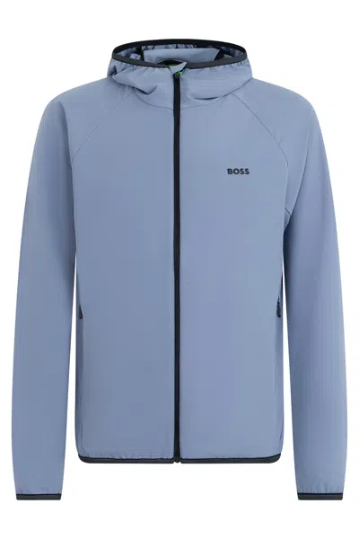 Hugo Boss Boss Waterproof Technical Fabric Jacket With Front Zipper And Side Pockets In Blue