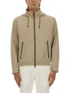 Hugo Boss Hooded Coat With Adjustable Cuffs And Zipper Pockets In Brown