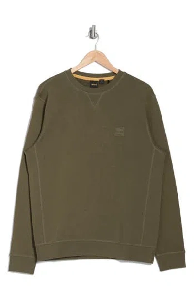 Hugo Boss Boss Westart Cotton Crewneck Sweatshirt In Dark Green