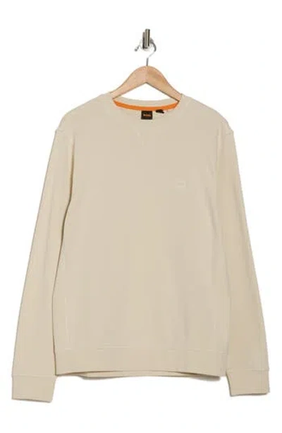 Hugo Boss Boss Westart Cotton Crewneck Sweatshirt In Open White
