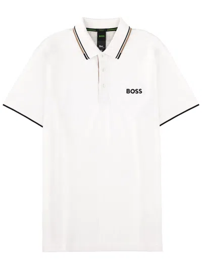 Hugo Boss Boss White Cotton Blend Polo In Black