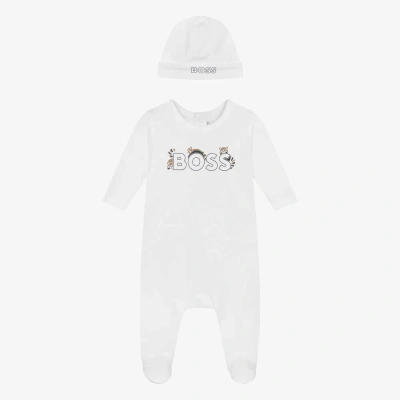 Hugo Boss Boss White Cotton Raccoon Babysuit Set