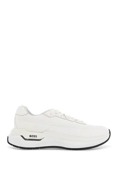 Hugo Boss Boss Men's Cotton Void_runn_ltny Sneakers With Hook-and-loop Closure In White