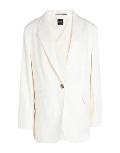 Hugo Boss Boss Woman Blazer Ivory Size 10 Linen, Viscose, Elastane In Soft Cream