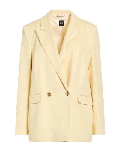 Hugo Boss Boss Woman Blazer Pastel Yellow Size 14 Linen, Viscose, Elastane