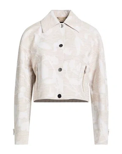 Hugo Boss Boss Woman Jacket Beige Size 6 Cotton, Polyester, Viscose, Linen, Polyacrylic In White
