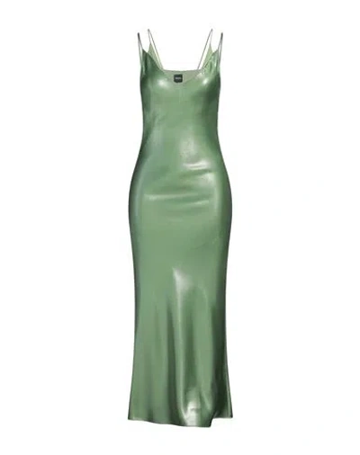 HUGO BOSS BOSS WOMAN MAXI DRESS GREEN SIZE 10 POLYESTER, RECYCLED POLYESTER, VISCOSE