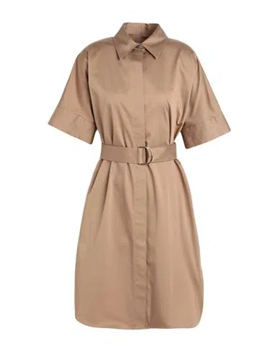 Hugo Boss Boss Woman Midi Dress Camel Size 2 Cotton, Elastane In Beige