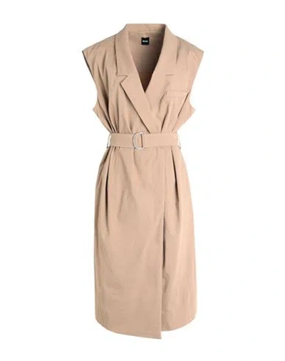 Hugo Boss Boss Woman Midi Dress Sand Size 12 Linen, Viscose, Elastane In Beige