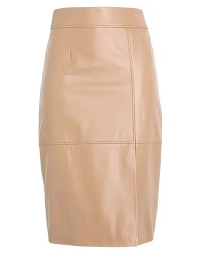 Hugo Boss Boss Woman Midi Skirt Camel Size 6 Lambskin In Beige