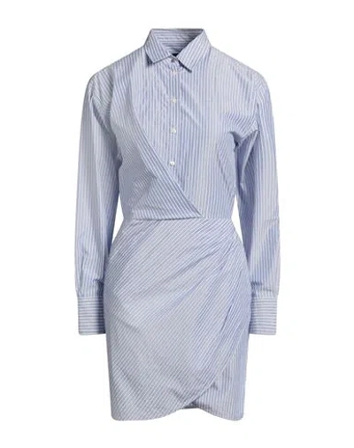 Hugo Boss Boss Woman Mini Dress Light Blue Size 4 Cotton, Metallic Fiber, Polyester