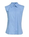 Hugo Boss Boss Woman Shirt Light Blue Size 8 Cotton, Elastane