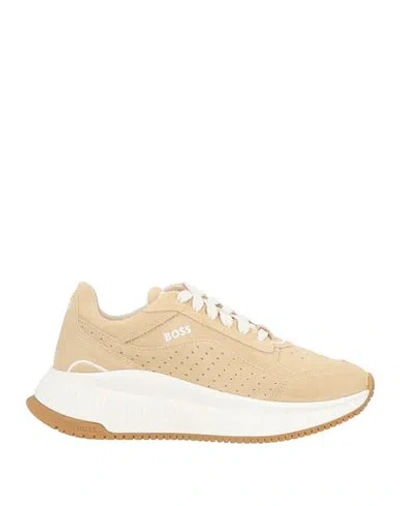 Hugo Boss Boss Woman Sneakers Beige Size 8 Leather In Nude