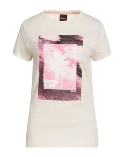 Hugo Boss Boss Woman T-shirt Beige Size M Cotton In White