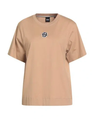 Hugo Boss Boss Woman T-shirt Camel Size L Cotton, Elastane In Brown