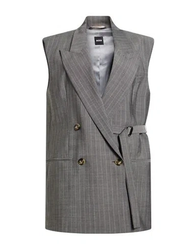 Hugo Boss Boss Woman Tailored Vest Grey Size 6 Virgin Wool In Black