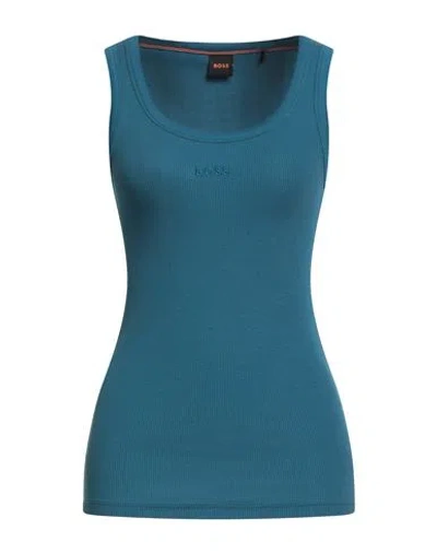Hugo Boss Boss Woman Tank Top Deep Teal Size L Cotton, Elastane In Green