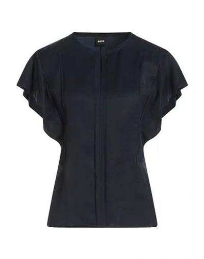 Hugo Boss Boss Woman Top Navy Size 2 Viscose, Linen In Blue