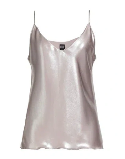 Hugo Boss Boss Woman Top Taupe Size 6 Polyester, Recycled Polyester, Viscose In Gray