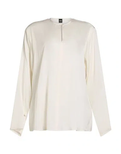 Hugo Boss Boss Woman Top White Size 10 Silk, Elastane In Animal Print