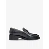 Hugo Boss Womens Moccasin Logo-plaque Leather Loafers Blac In Black