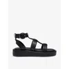 Hugo Boss Platform Leather Sandals With Branded Buckle Closure In Black