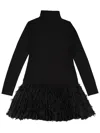 Hugo Boss Textured Skirt Long Sleeve High Neck Dress In Black