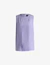 Hugo Boss Pleat-front Sleeveless Blouse In Washed Silk In Medium Purple