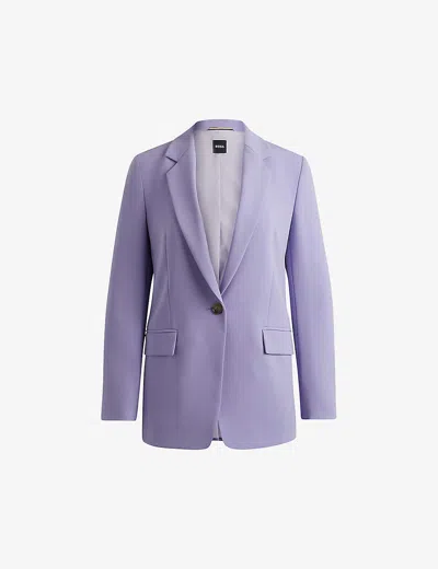 HUGO BOSS WOMENS MEDIUM PURPLE REGULAR-FIT SINGLE-BREASTED WOVEN BLAZER