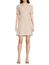 Hugo Boss V-neck Dress In Melange Tweed With Hardware-button Trims In Shell Pink