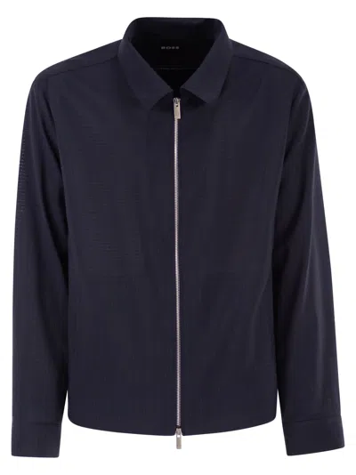 Hugo Boss Boss Wool Blend Lightweight Jacket With Zip And Micro-textured Finish In Black