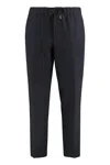Hugo Boss Elastic Waistband Wool Blend Trousers With Two Back Welt Pockets In Black