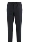 Hugo Boss Elastic Waistband Wool Blend Trousers With Two Back Welt Pockets In Black