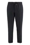 Hugo Boss Elastic Waistband Wool Blend Trousers With Two Back Welt Pockets In Black