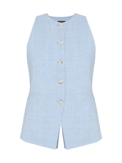 Hugo Boss Wool Vest Sleeveless Side Pockets Split Hem In Blue