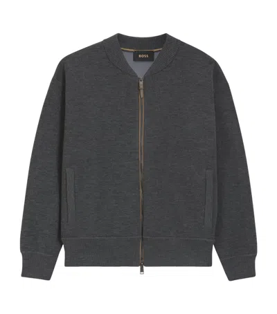 Hugo Boss Boss Wool-blend Bomber Jacket In Grey