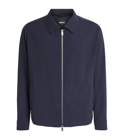 Hugo Boss Boss Wool-blend Carper Bomber Jacket In Blue