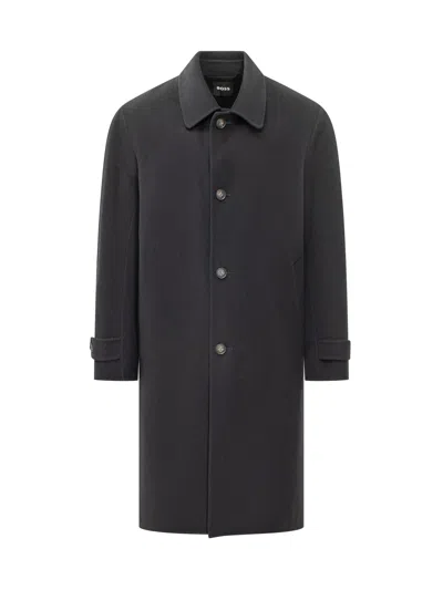 Hugo Boss Boss Wool-blend Jacket With Structured Collar And Button Front In Blue