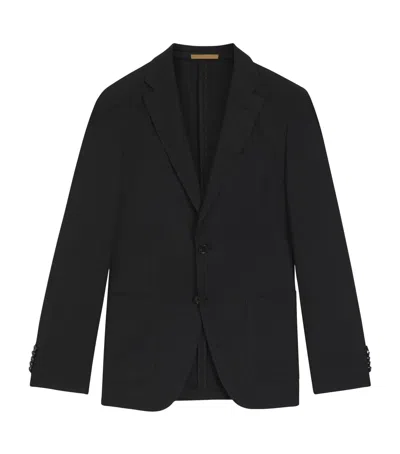 Hugo Boss Boss Wool-silk Slim Fit Blazer In Black