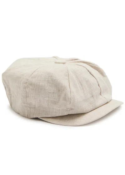 Hugo Boss Boss X David Beckham Linen Bakerboy Cap In Sand
