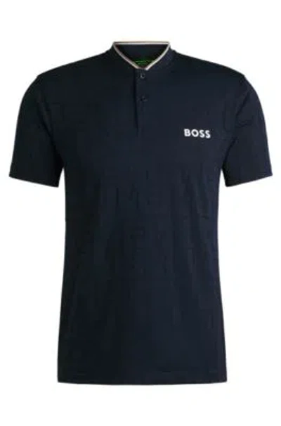 Hugo Boss Boss X Matteo Berrettini Polo Shirt In Monogram-mesh Jacquard In Dark Blue