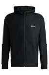 Hugo Boss Boss X Matteo Berrettini Regular-fit Zip-up Hoodie With Signature-stripe Artwork In Black